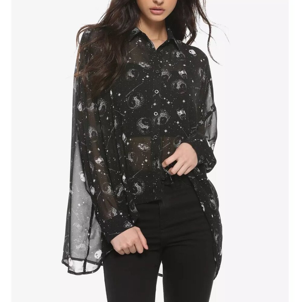 Hot Topic Harry Potter Divination Magic Print Sheer Long Sleeve Button Up Top